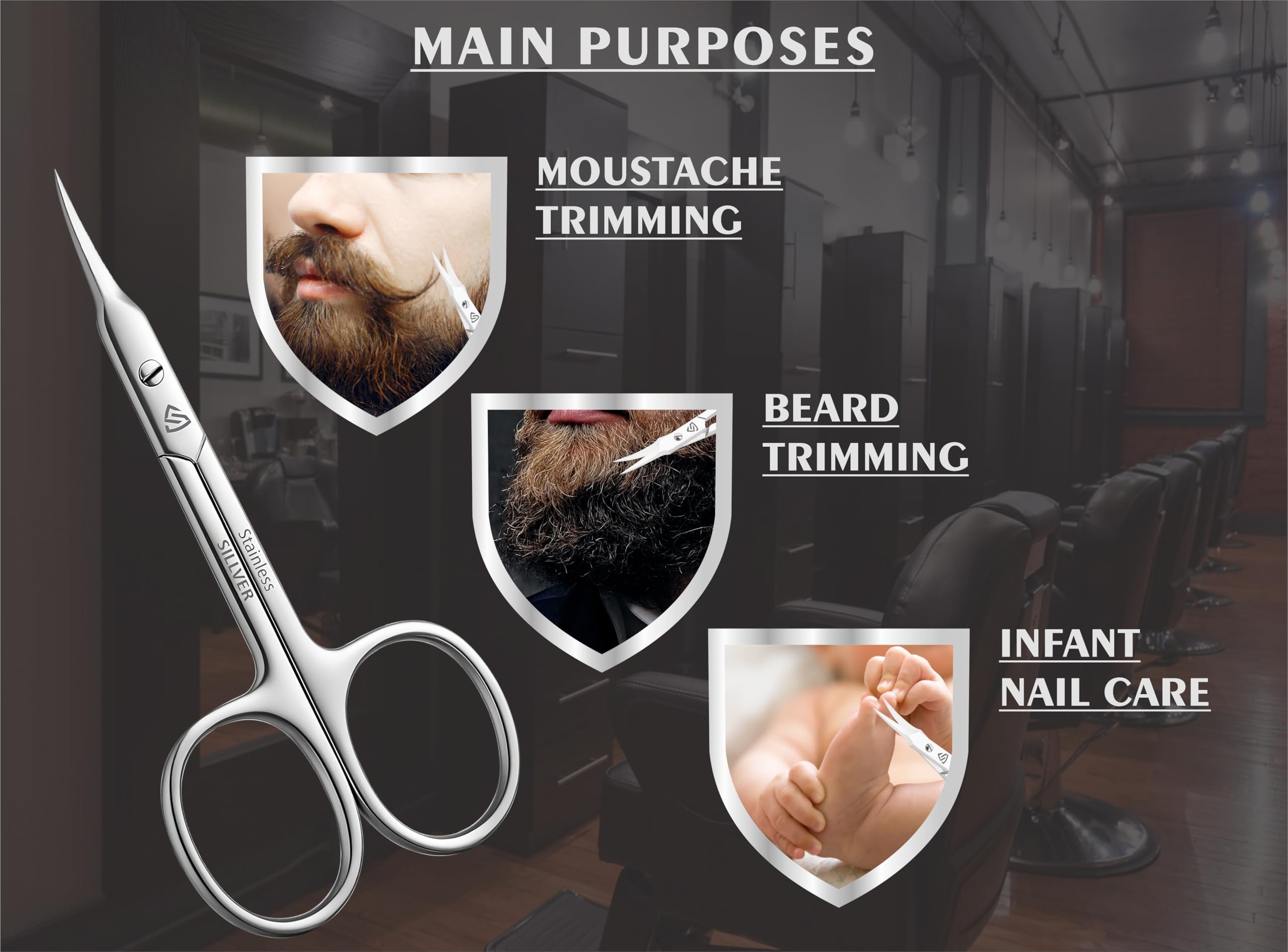 Tijeras para cutículas, hoja curvada, punta extrafina, tijeras de manicura profesional, tijeras de aseo para cutículas, barba, nariz, pelo, pestañas, bigote, tijeras de cejas