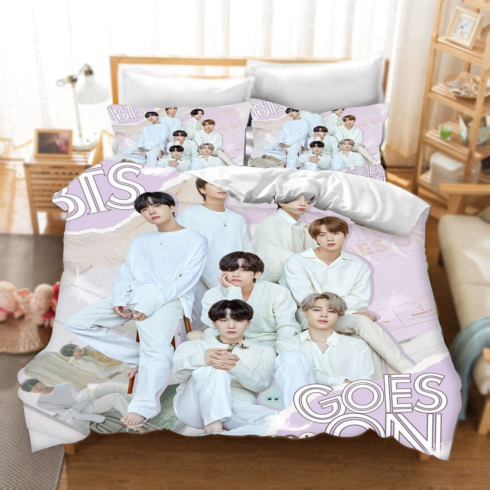 DDONVG BTS Duvet Cover 3-Piece 3D BTS Print Bed Linen Set 135 x 200 cm Duvet Covers Microfibre Soft Fluffy with Zip and Pillowcase (1, 140 X 210 cm 50 x 75 x 1)