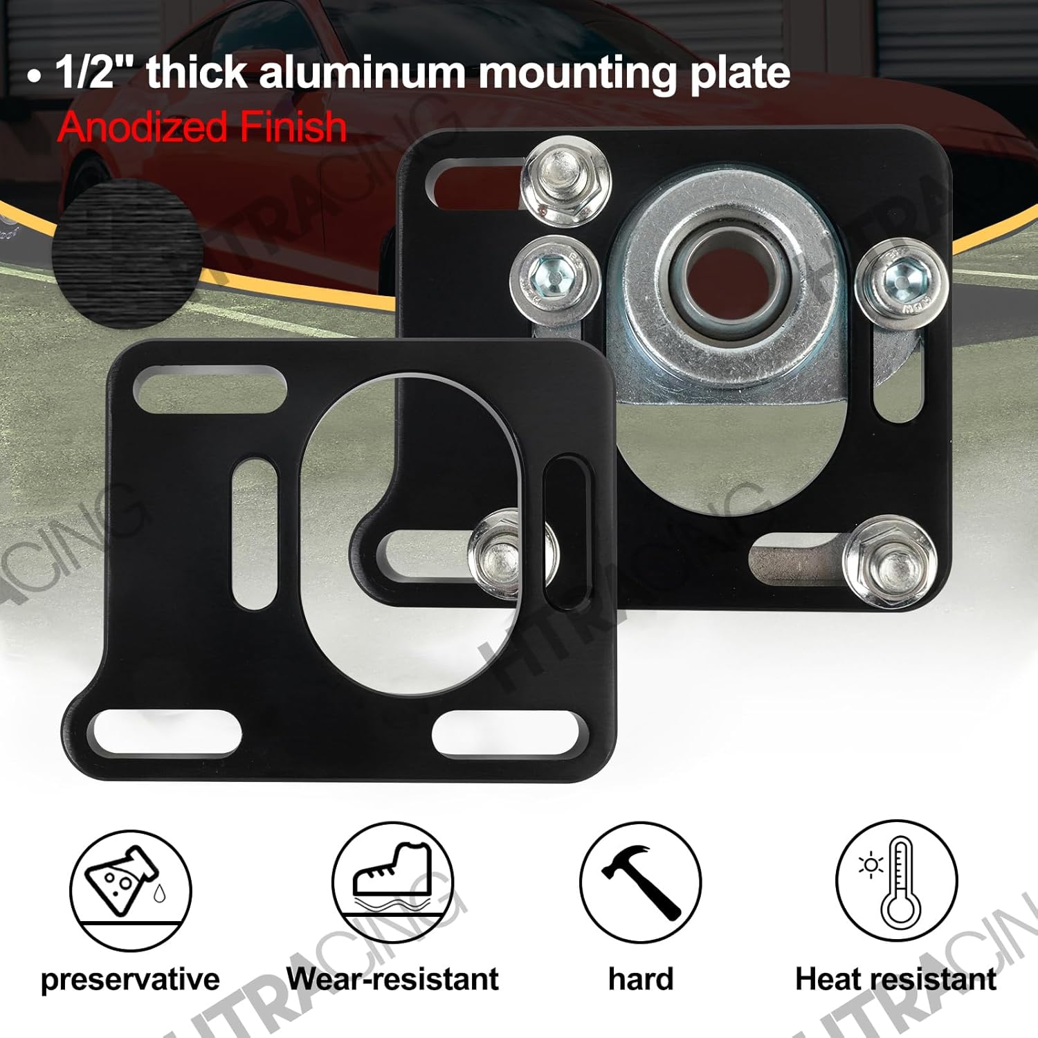 2 Pcs Caster Camber Plates Compatible with Ford Mustang 1994 1995 1996 1997 1998 1999 2000 2001 2002 2003 2004 Front Adjustable +/-2.5 Camber Caster Plates Aluminum Alloy (Black)