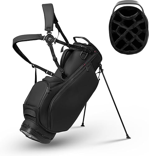 Bolsa de golf de 14 vías, bolsa de golf ligera para hombres y mujeres, bolsas de golf de cuero premium con doble correa ergonómica acolchada,
