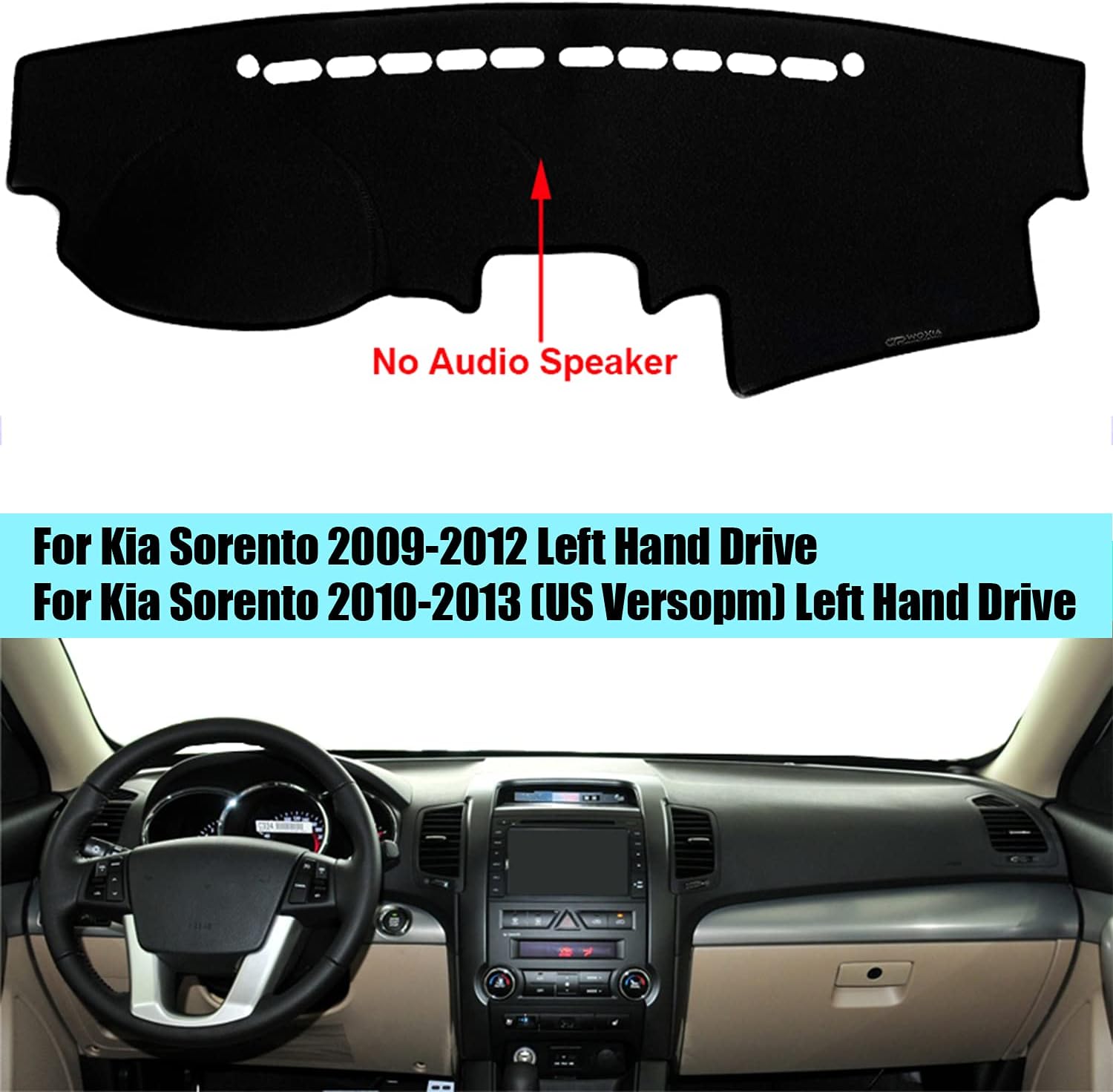 Car Dashboard Cover Dash Mat Dash Pad Carpet for Kia Sorento 2009 2010 2011 2012 2013 (No Audio Speaker) Left Hand Drive