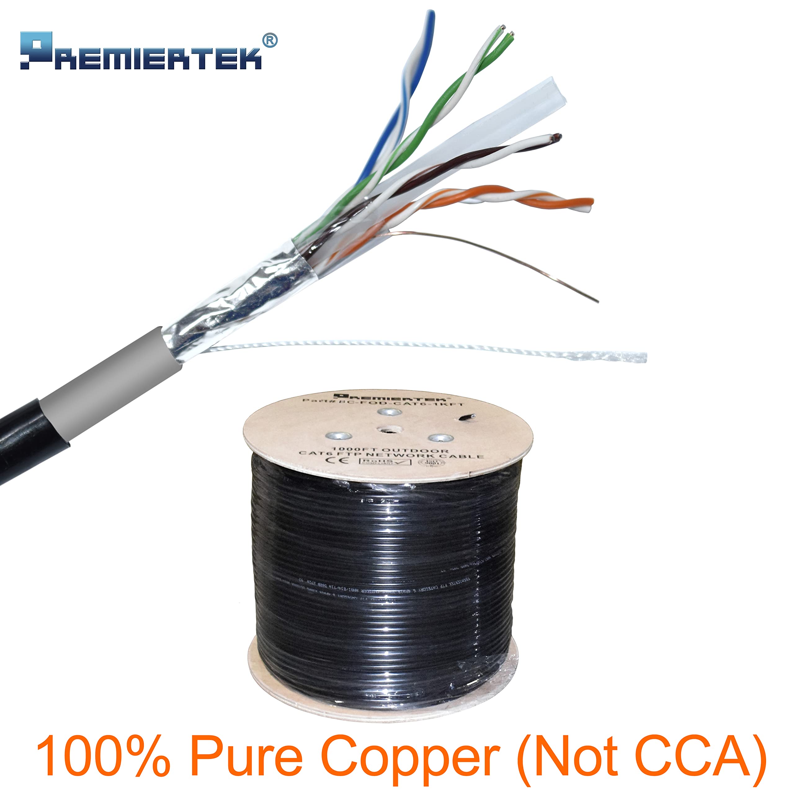 FUTP – Lot de 4 paires de câbles réseau LAN blindés d'extérieur Cat6 23 AWG 100 % cuivre pur à enfouissement direct résistant aux UV étanche 550 MHz, PoE++ (4PPoE)