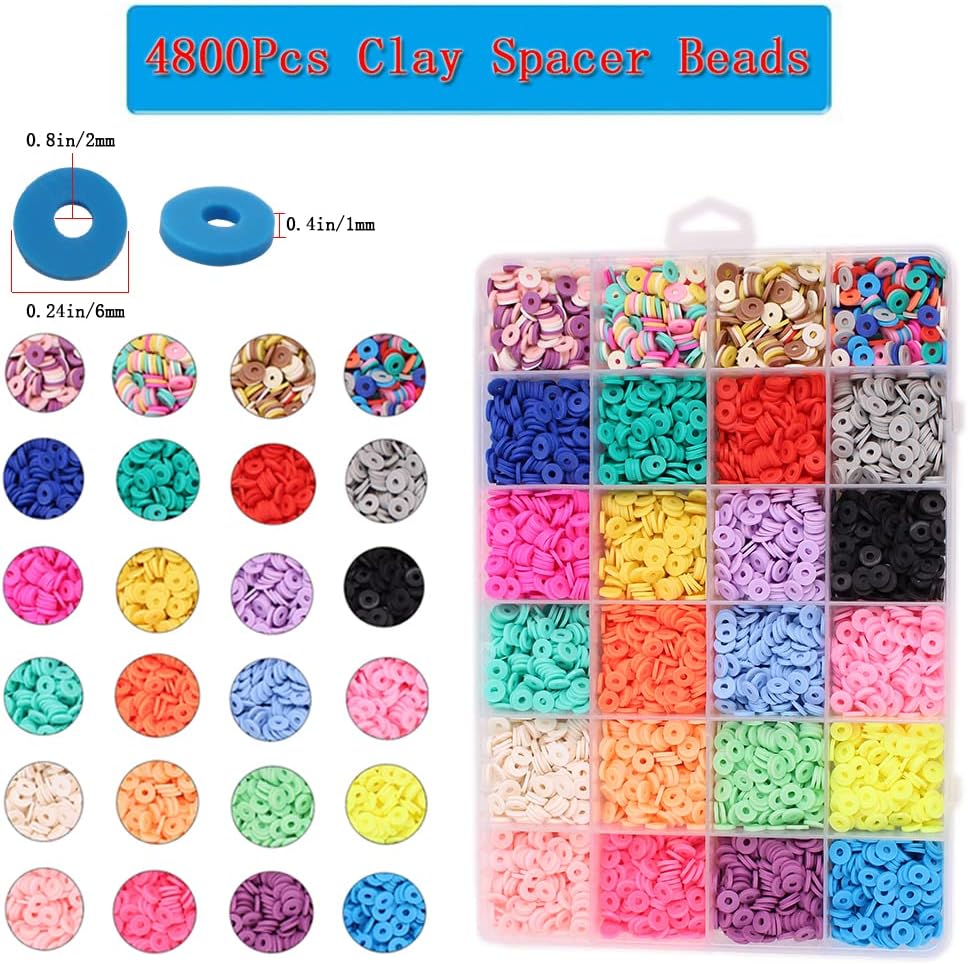 4800 Pcs Clay Beads for Bracelets Making Kit, Clay Bead Kit DIY Jewelry Making Kit for Bracelet Necklace Earring with Letter Beads Charms DIY Craft for Girls Gift for Xmas Birthday Party Friendship