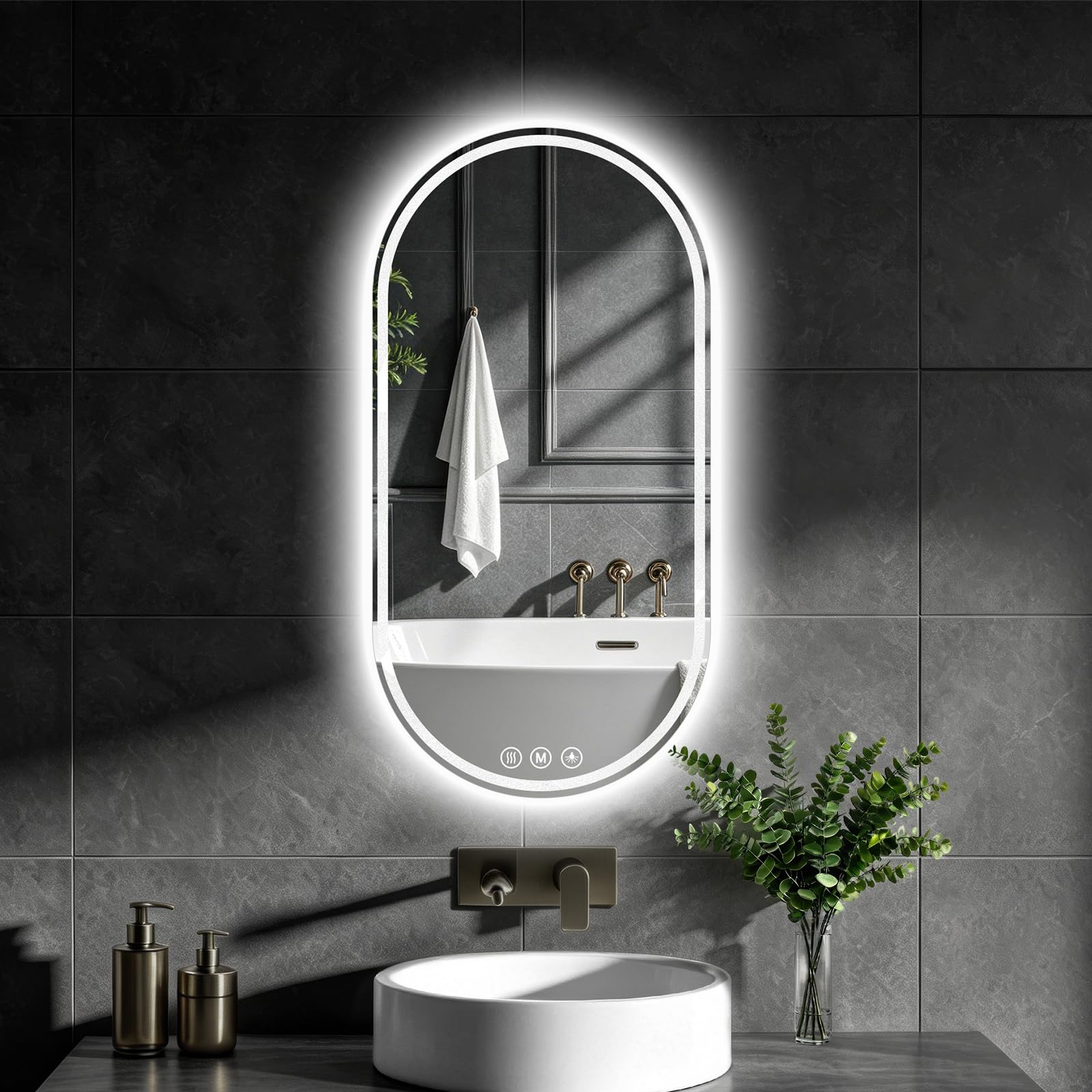 XRAMFY Badspiegel mit Beleuchtung LED 80×40CM Anti-Beschlag Badezimmer Wandspiegel Badezimmerspiegel IP65 Wassergeschützt