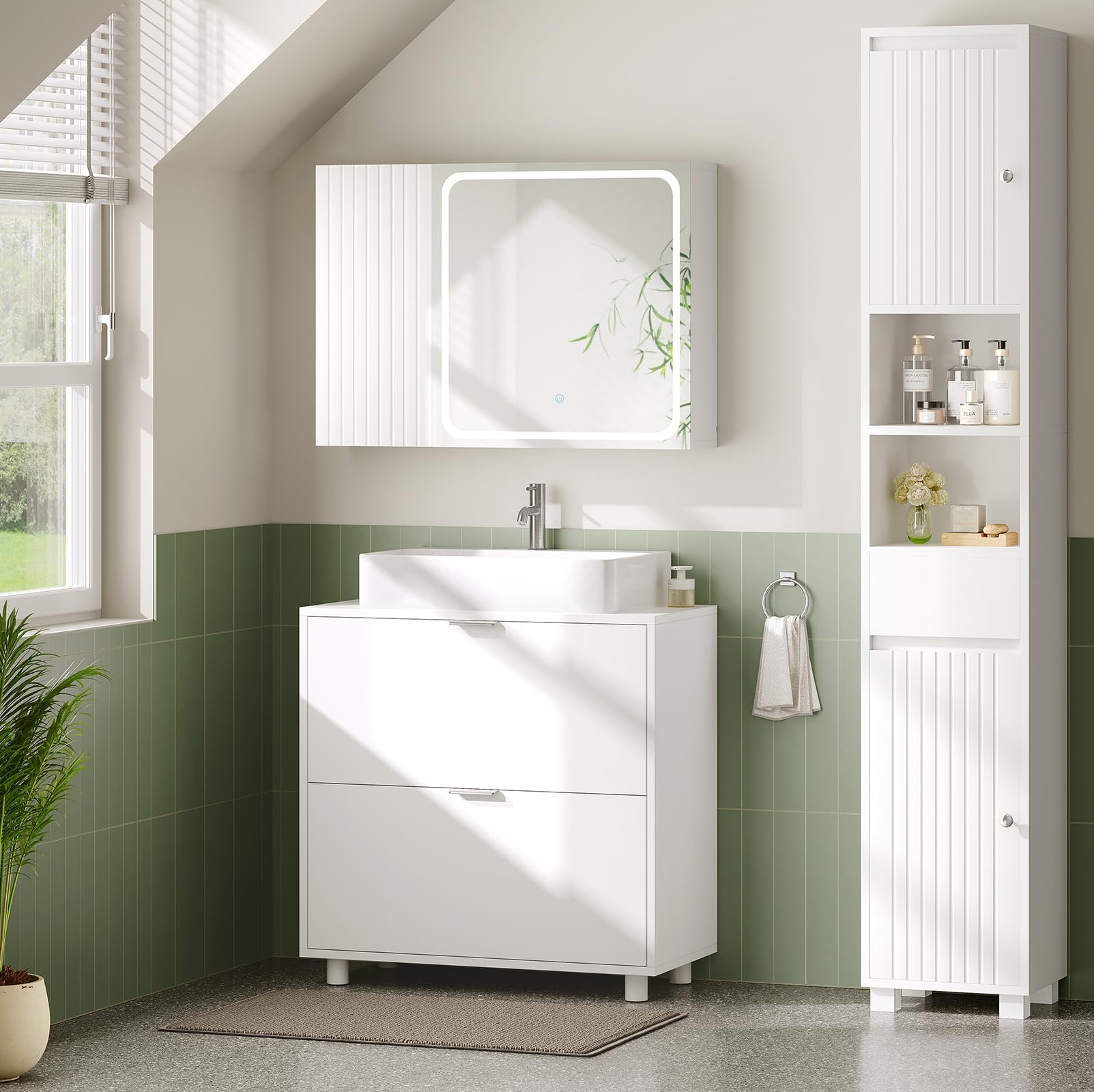 Waschbeckenunterschrank, Badezimmer Unterschrank Waschbecken mit 2 große Schubladen, Badezimmerschrank mit Füßen, Öffnung für Siphons, Badschrank, Waschtischunterschrank, 30 x 60 x 60 cm,Weiß