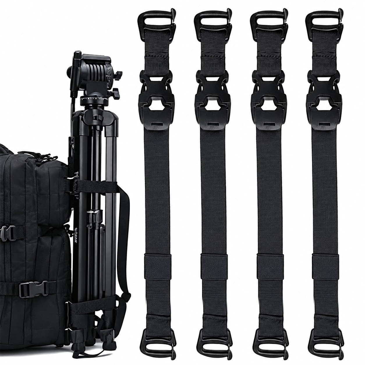 Yivioep 4pcs Tactical Molle Backpack Straps - 20.8" Universal Modular Gear Attachment, Pack Accessories Adjustable（Black）
