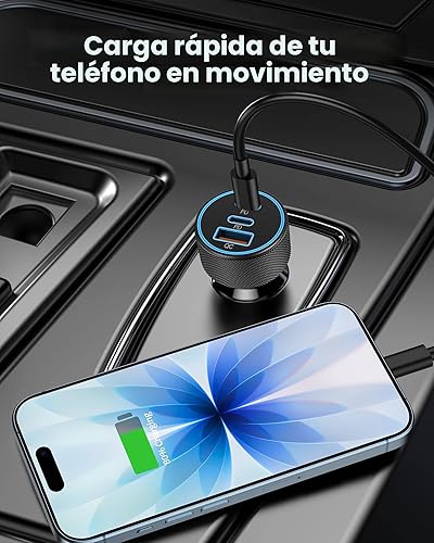 Miniatura 5 de Cargador de coche USB C, 3 puertos 67 W Dual USB-C y USB-A adaptador de corriente de coche PD/QC de carga rápida para iPhone 17/16/15/14/13/12/11