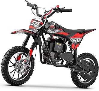 SUNDERWELL 40cc Mini Dirt Bike, 4-Stroke Gas Bike with Front Fork, Shock Absorber and Soft Seat Cushion, Max Load 165Lbs, Pull Start Cooperate Disc Brakes and Up to 19mph (Red)