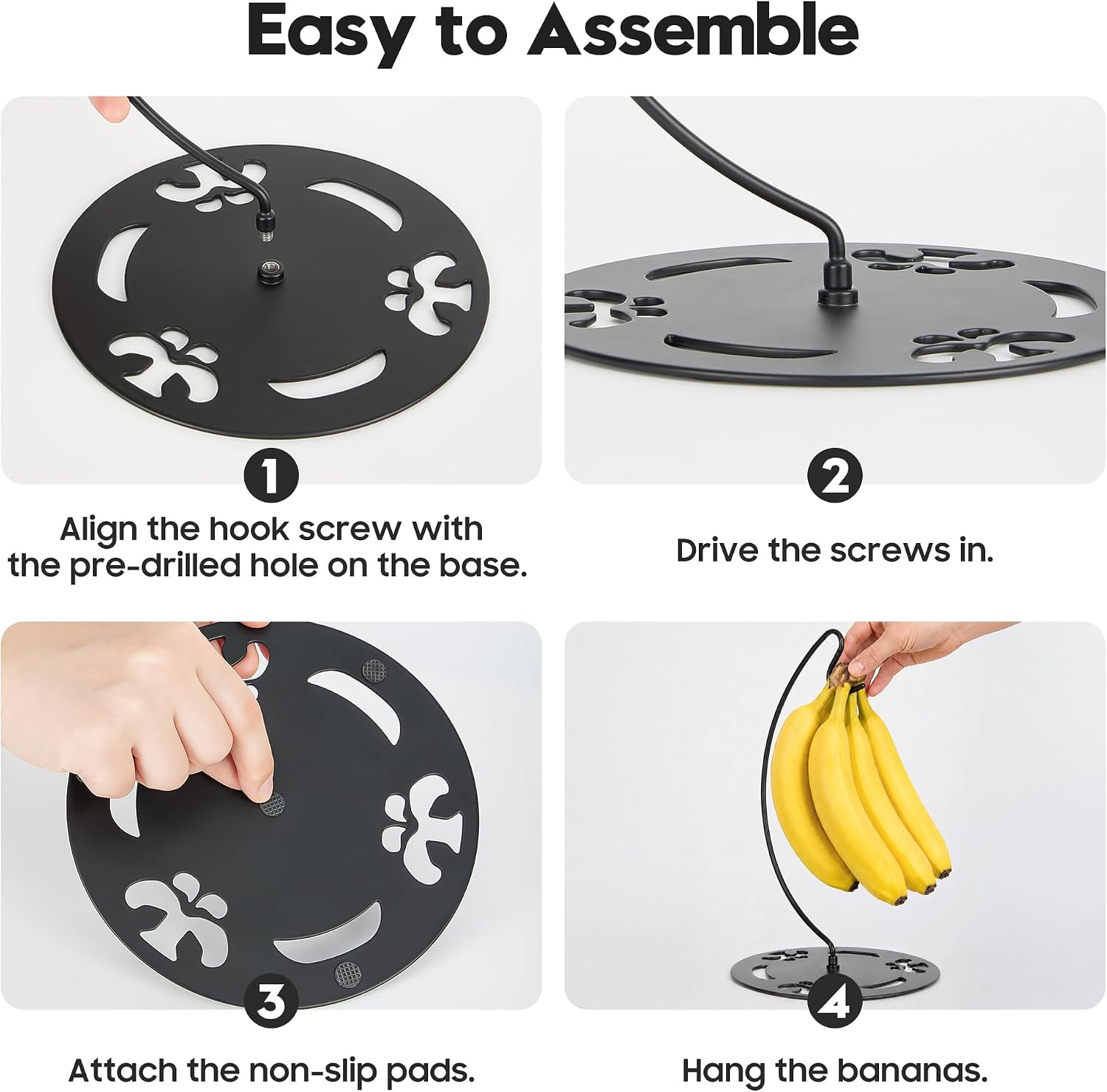 Banana Holder Stand with Wider Metal Base (Banana Tree Pattern) | Hanging Fruit Stays Fresh, Stable & Tipping Resistant, For Kitchen Countertop, Gift for Friends and Family