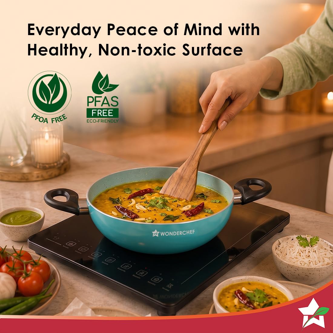 Wonderchef Vitalife Kadhai - Non-Stick, Teal -5