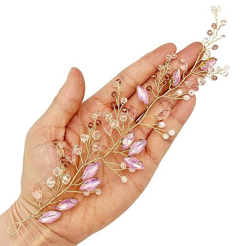 Miniatura 6 de BETITETO Tocado de cristal de ópalo rosa para boda, novia, diamantes de imitación, accesorios para dama de honor, mujeres y niñas, Cristal Diamante