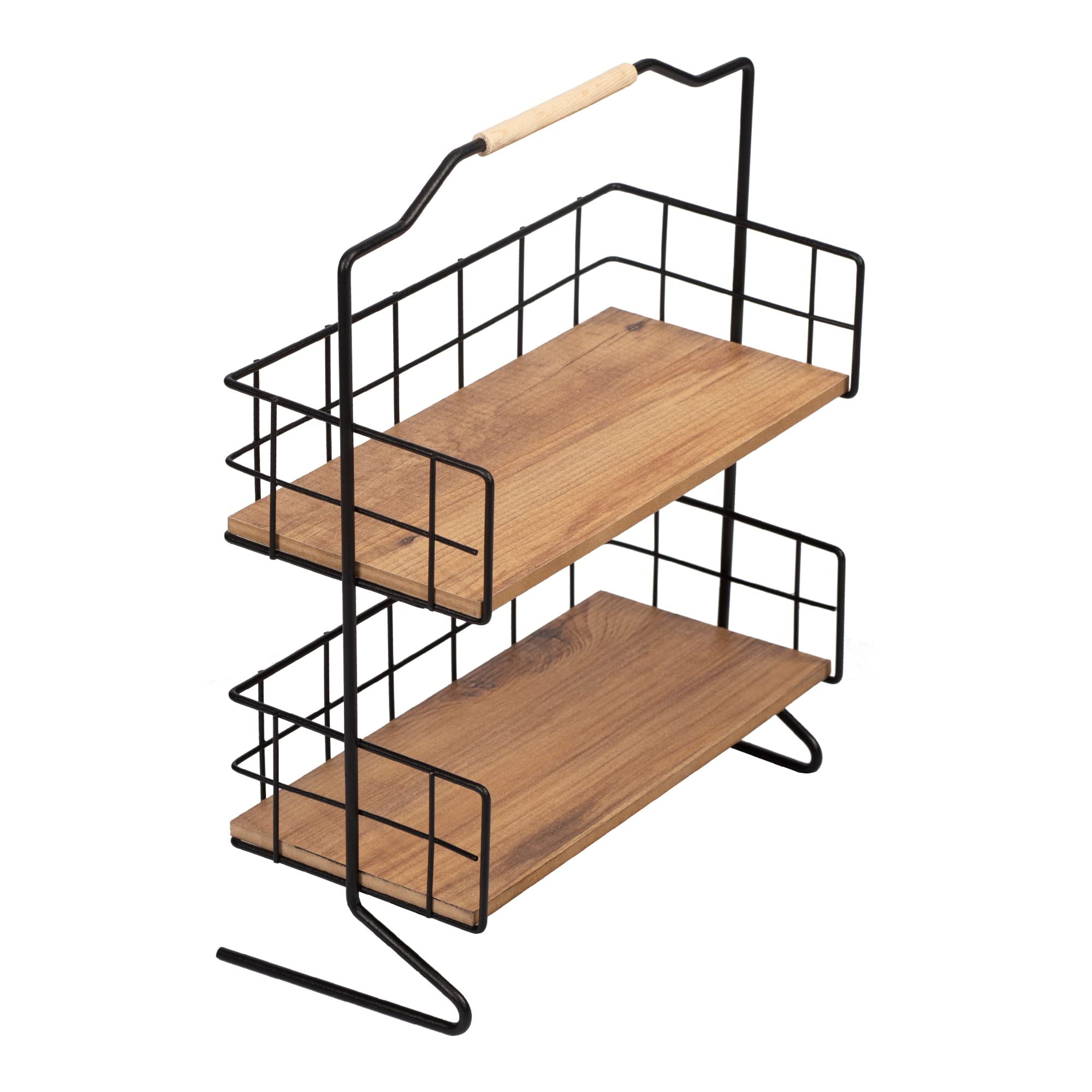 [en.casa] Étagère de Rangement avec 2 Surfaces de Stockage pour Salle de Bain Cuisine Moderne Stylé Universel Métal MDF 42 x 32 x 15 cm Noir Effet Bois