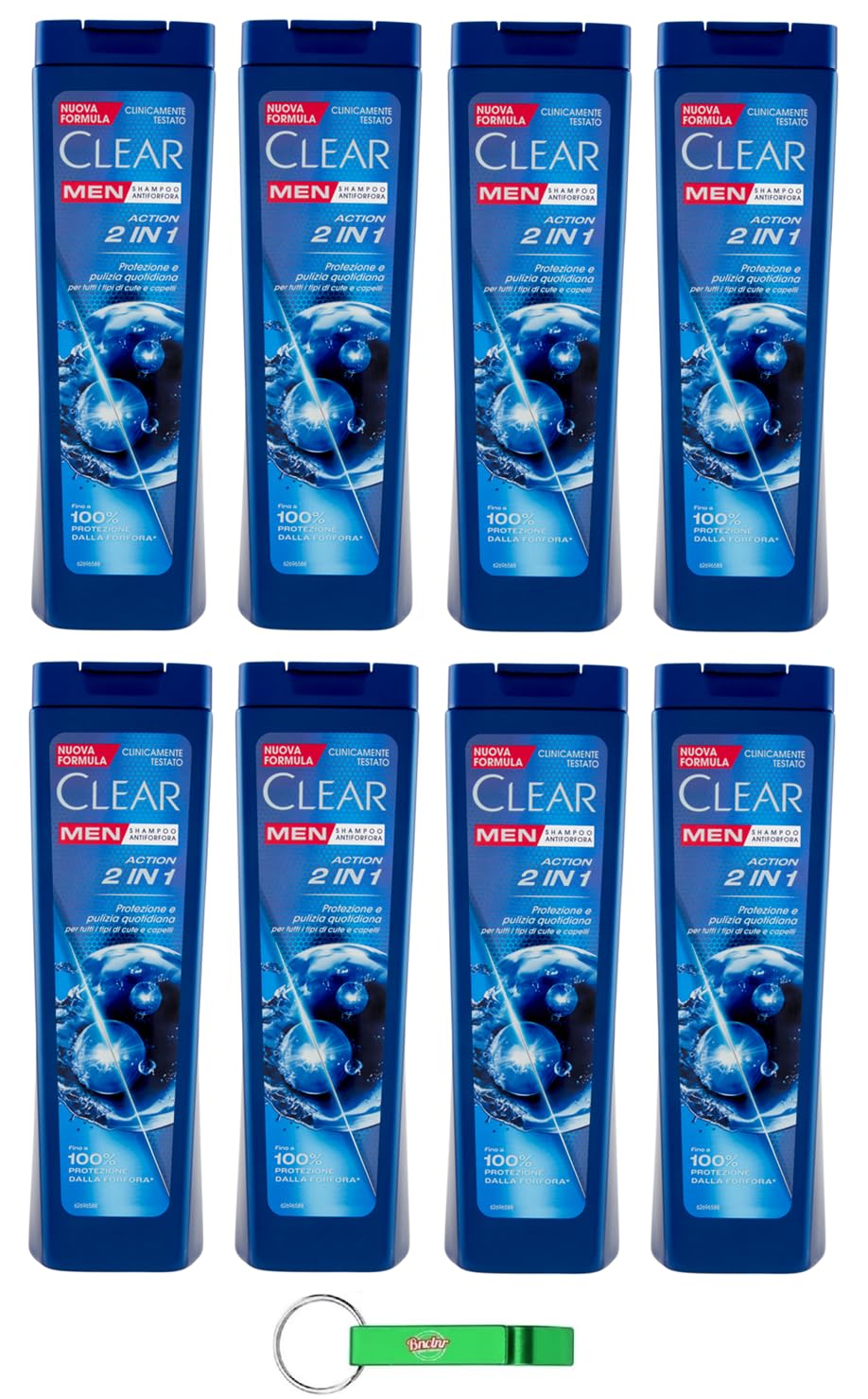 Champú Clear Action 2 en 1 para hombre para todos los tipos de cabello y cuero cabelludo, champú anticaspa 225 ml + llavero Beni Culinari gratuito