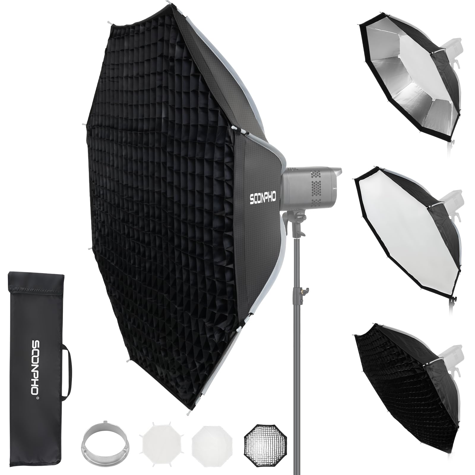 Soonpho 47"/120cm Octagonal Softbox, Quick Release Bowens Mount Softbox with Honeycomb Grid, Light Diffusers, Bag for Godox SL60W, SL60IID, SL60IIBI, for Neewer CB60B, FS150B, CB100C, for Amaran 200xS