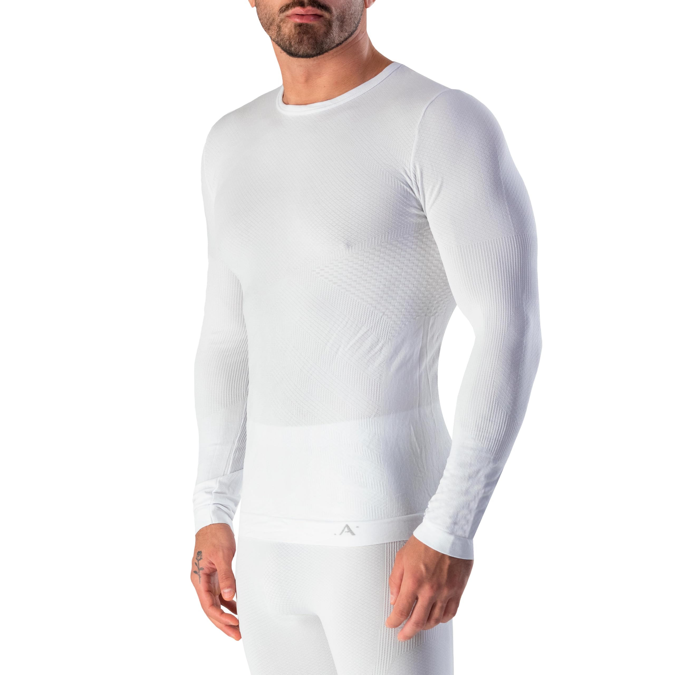 Risalti Energy Men's Long-Sleeved Thermal Jersey – Breathable Technical Shirt, Seamless Thermal Underwear, White, XXL