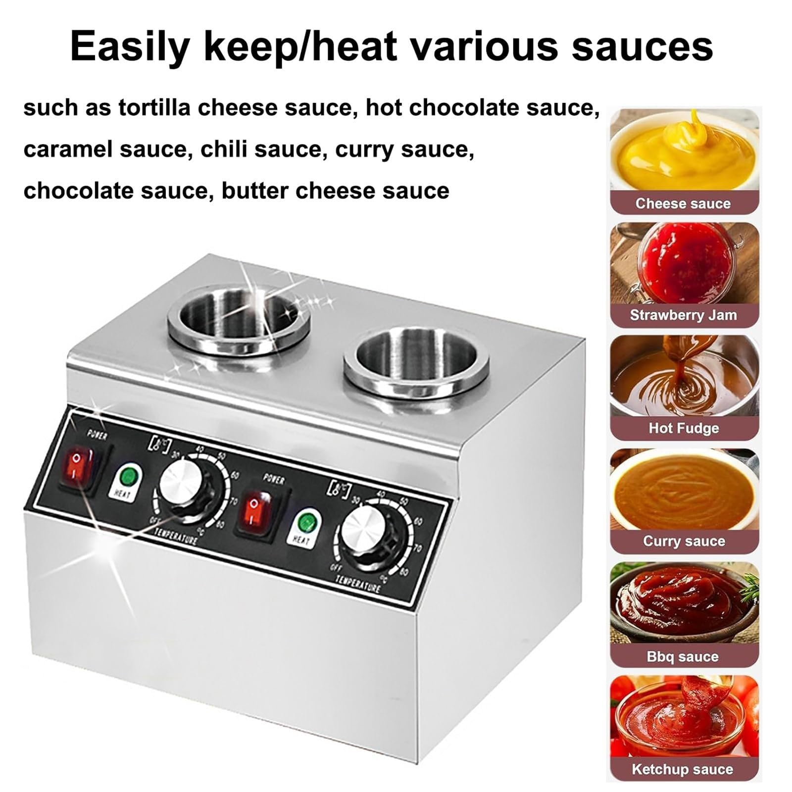 Calentador Eléctrico Comercial De Salsas, Calentador De Chocolate Caliente Con Control Independiente Y Dispensador De Aderezos, Temperatura Ajustable De 30 A 85°C, Para Queso Nacho(3cans)
