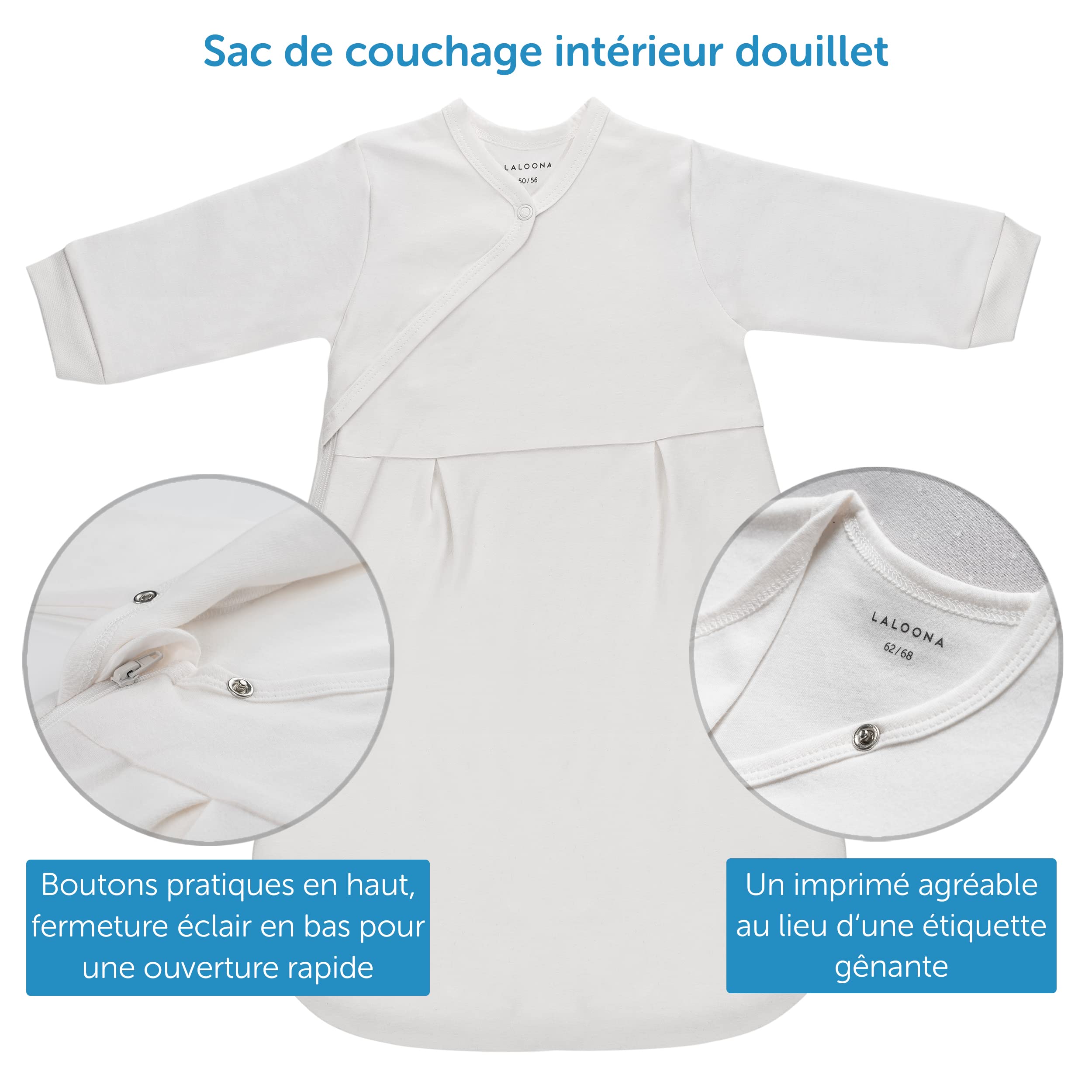 LaLoona Gigoteuse Bebe 4 Saisons (2 Pièces) - Turbulette Intérieur à Manches Longues (0,5-3,5 TOG), Testé OEKO-TEX® Standard 100, Coton - Gris Blanc Pois