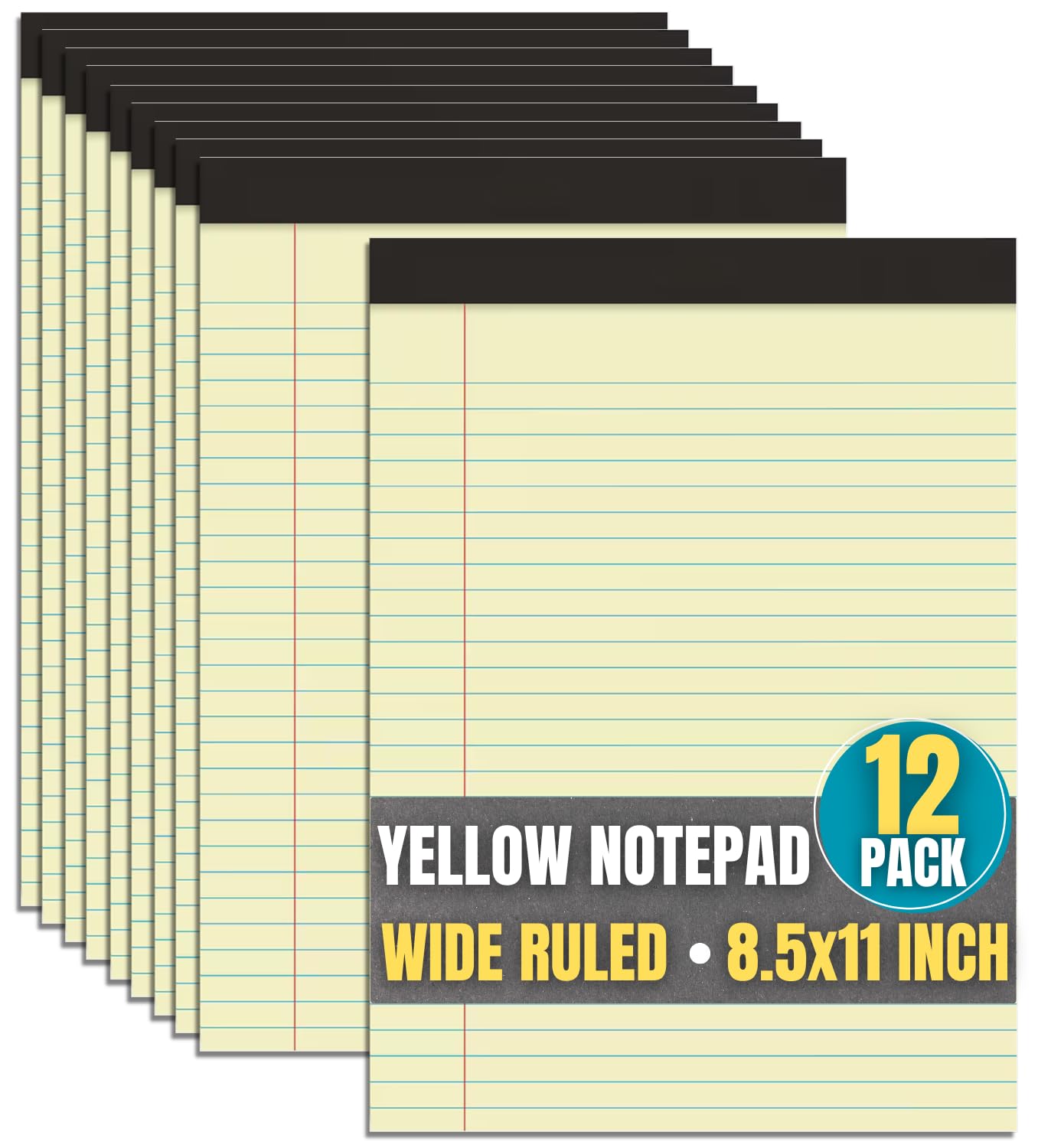 1InTheOffice Yellow Note Pads 8 5x11 Writing Pads Paper Tablets Canary Pads Wide Ruled 50 Sheets 12 Pads