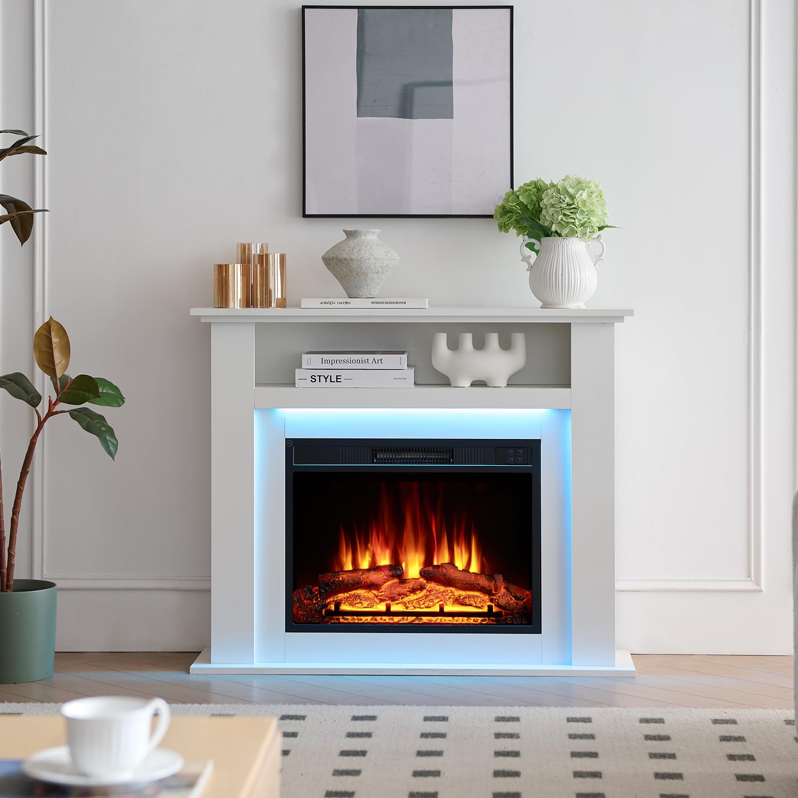 Sahara Fireplace with 39" surround and Realistic Flame Effect Heater White Multiple Colours Available