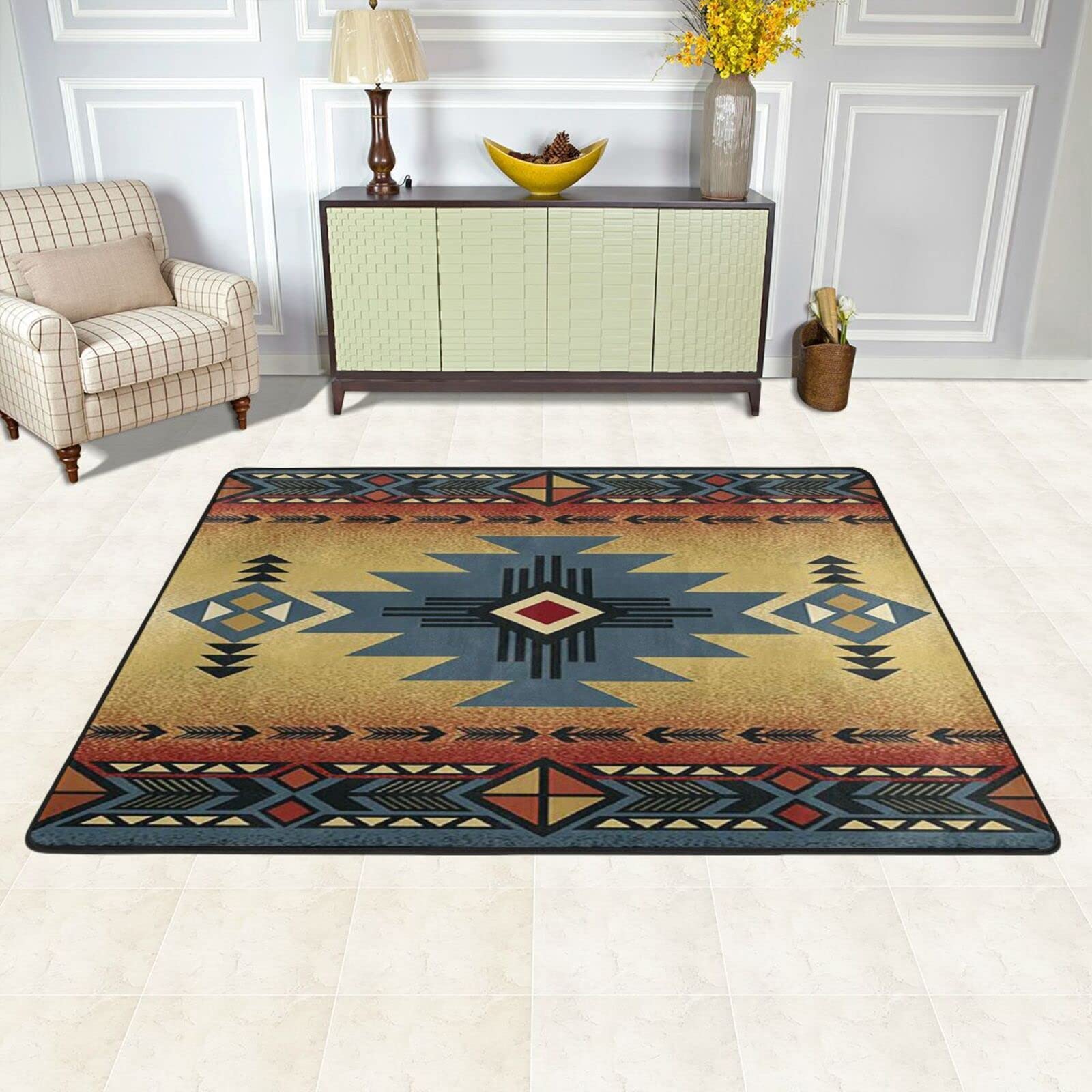 Tapis Salon Style Sud-Ouest Tribal - 50x80 Cm, Flanelle Douce, Antidérapant - 3