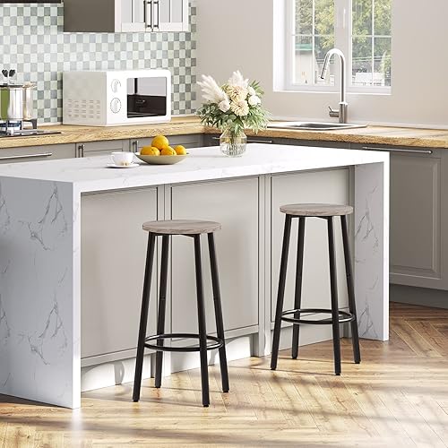 Miniatura 4 de HOOBRO Bar Stools, Set of 2 Bar Chairs, Kitchen Round Height Stools with Footrest, Breakfast Barstools, Sturdy Steel Frame, for Dining Room,