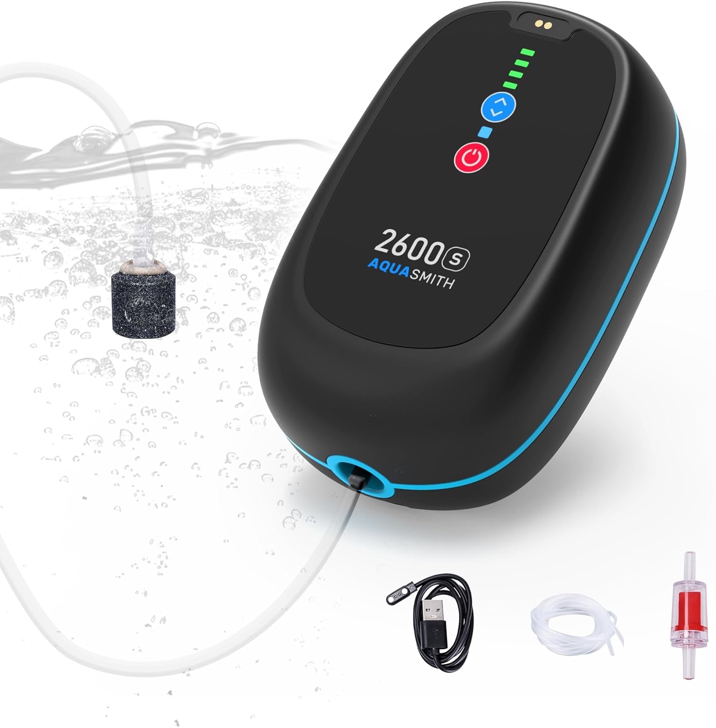 Bait Aerator,Rechargeable Aerator for Fish,IPX7 Waterproof, Suitable for Outdoor Fishing, Power Outage Emergency air Pump, Built-in Battery 2600mah, (1.5W 24GPH) Maximum Battery Life of 115 Hours