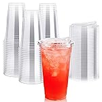 Lilymicky 60 PACK 24 oz Clear Plastic Cups With Strawless Sip Through Lids, Disposable, for Ice Coffee, Smoothie, Slurpee, or Any Cold Drinks