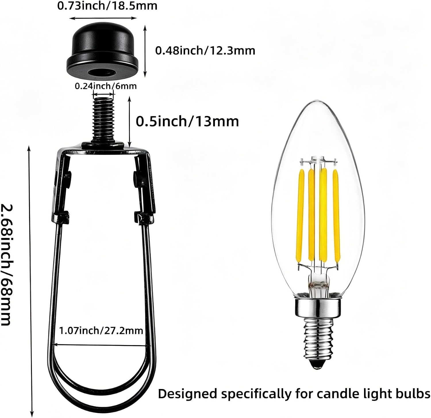 Candle Bulb Clip 2 Pack, Clip on Candle Lamp Shade Adapter with 1/4-27 Thread, Metal Light Bulb Holder for Table Floor Wall Lamp DIY (2, Gold)