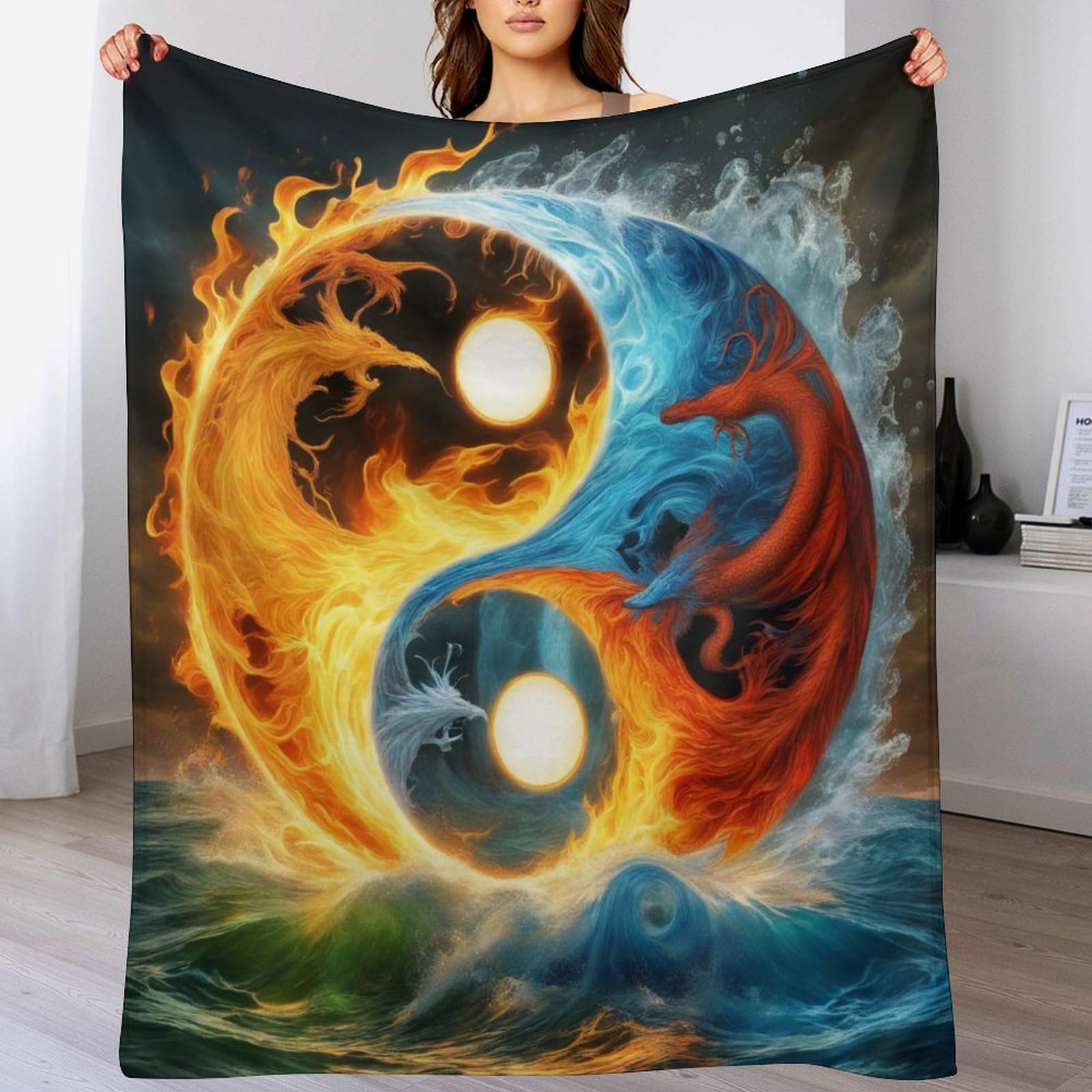 Couverture Flannel Épaisse Haute Qualité Plaid Polaire Yin Yang Doux et Durable