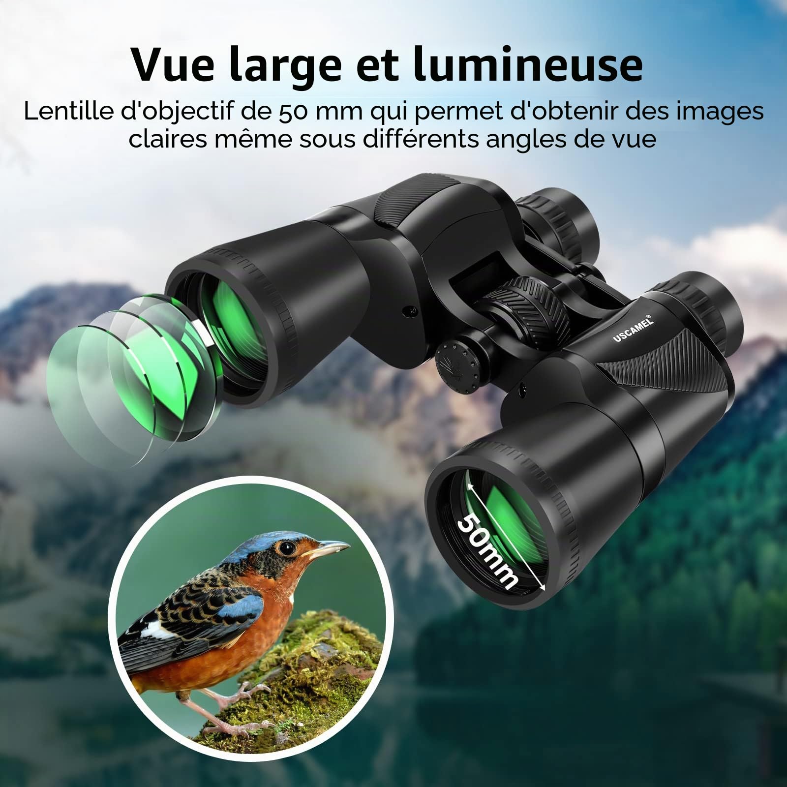 Jumelles, 20x50 Haute Puissance pour Observation des Oiseaux, Jumelles Professionnelles étanches avec Prisme de Porro BAK4