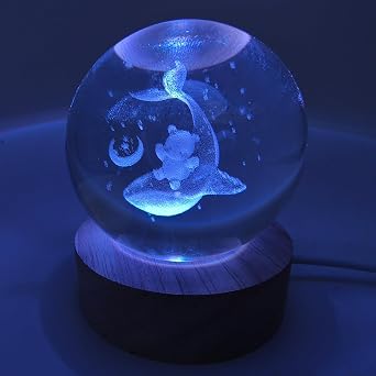 Whale &Teddy Bear Crystal Ball Lamp, 2.36 Inch Whale Gifts 3D Night Light Crystals Whale Teddy Bear Decor for Whale Room, Bedroom, Nursery, Bear