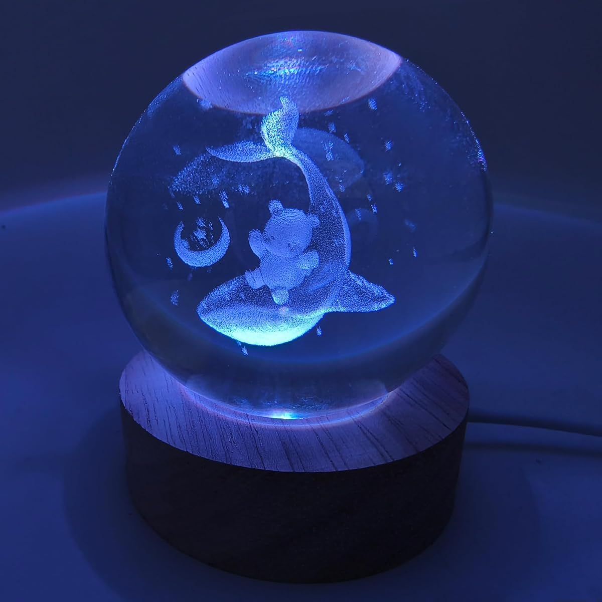 WQVSHRO Whale &Teddy Bear Crystal Ball Lamp 2.36 Inch Whale Gifts 3D Night