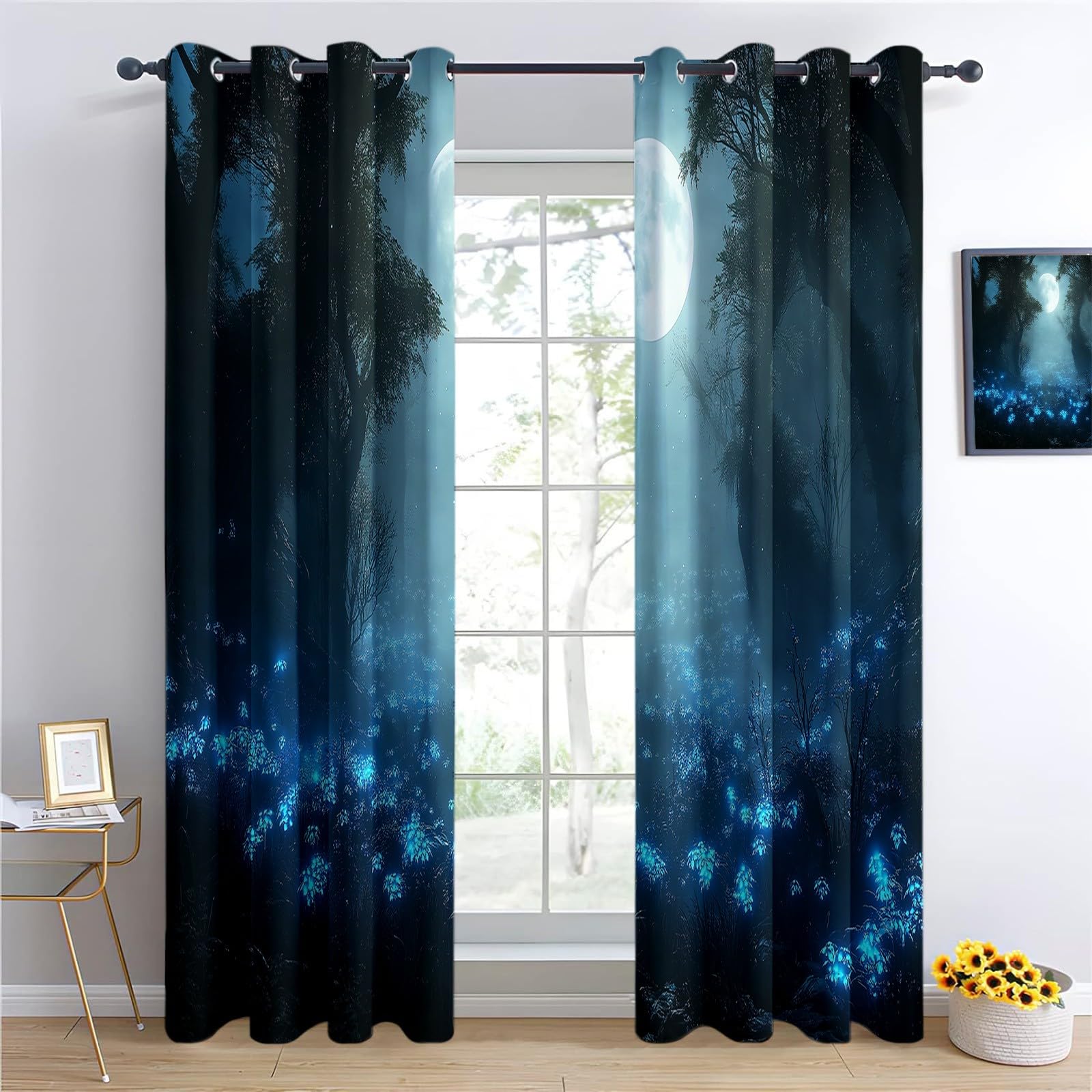 Nuages Et Fleurs Rideau Occultant, Style Rêveur Rideau Thermique Isolant Tenture Opaque à Oeillets Draperies IntéRieurs pour Chambre Salon Décoration 2 Panneaux 110L x 215H cm