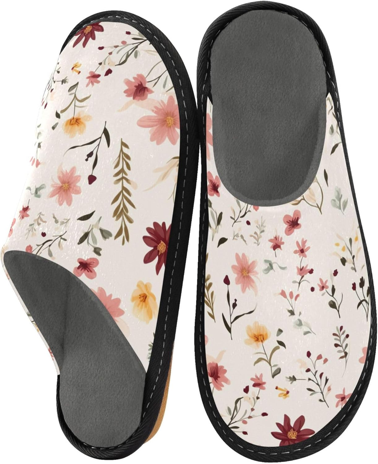 Boho Floral Garden Flower House Slippers – Cozy Fuzzy Slippers for Guests, Washable & Disposable, Perfect for Shoeless Home, Spa & Hotel Use A111014