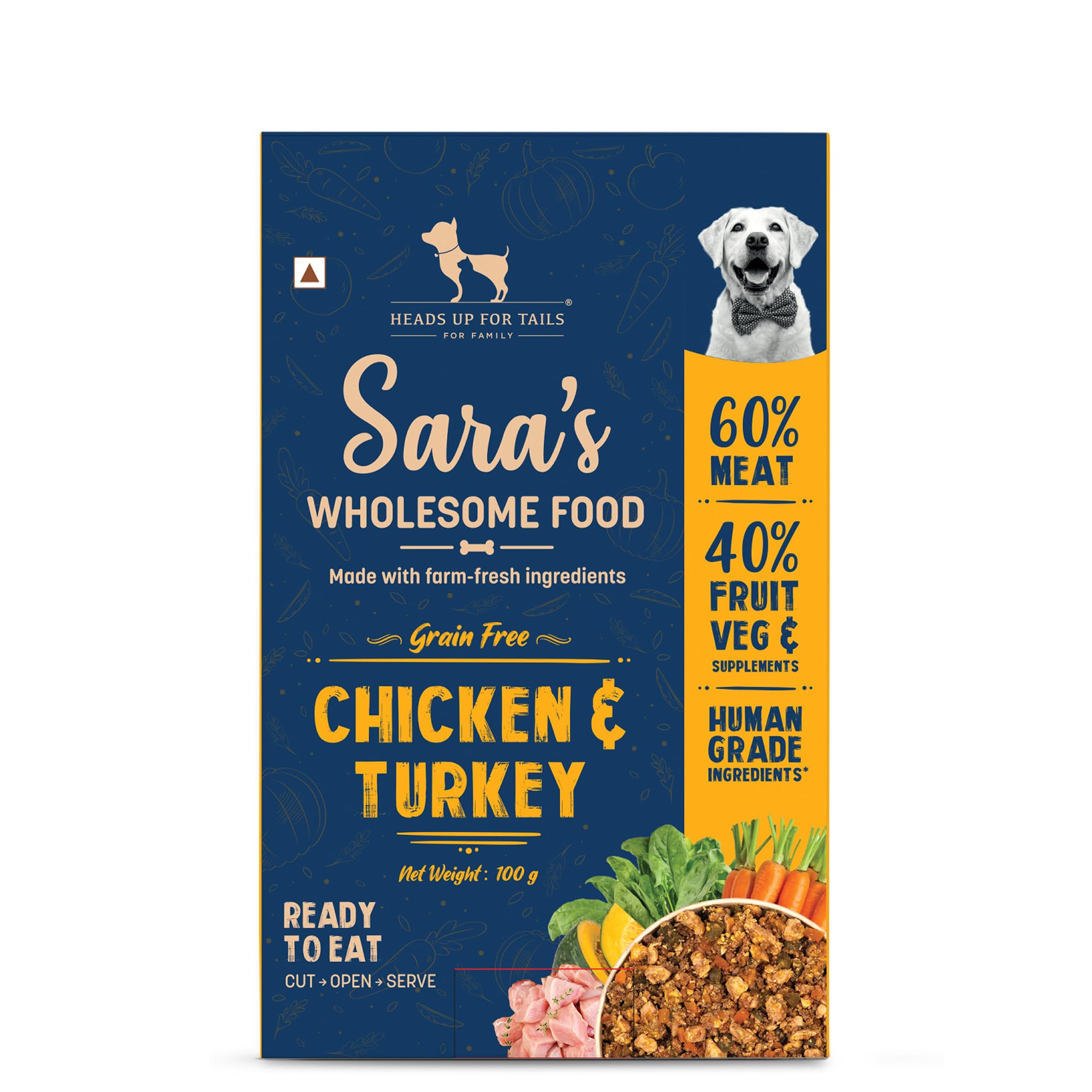 - Sara's Wholesome by HUFT Grain-Free Chicken & Turkey Dog Food - 100 gm (Pack of 5) | Human Grade Ingredients | Gluten Free | Balanced Meal for Adults & Puppies