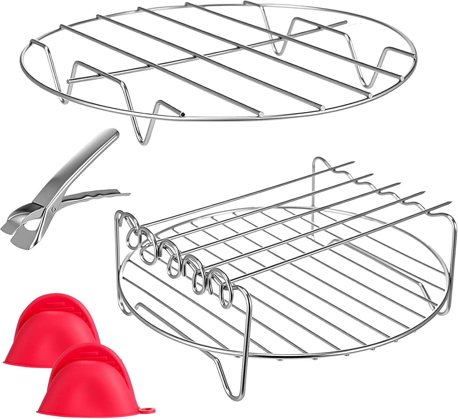 Honeydak 2 Pcs Air Fryer Double Layer Round Rack Air Fryer Accessories Set with Skewer Stainless Steel Multipurpose Cooking Steaming Skewer Rack with 5 Skewers 2 Silicone Mitts 1 Bowl Clip Honeydak 2 Pcs Air Fryer Double Layer Round Rack Air Fryer Accessories Set with Skewer Stainless Steel Multipurpose Cooking Steaming Skewer Rack with 5 Skewers 2 Silicone Mitts 1 Bowl Clip