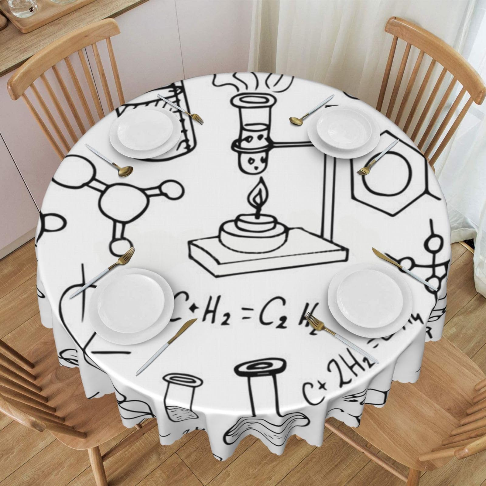 DCEHGEW 60 In Round Tablecloth with Lace, Chemistry Print-r18395 Printed Oilproof & Washable Fabric Picnic Table Cloth Table Covers