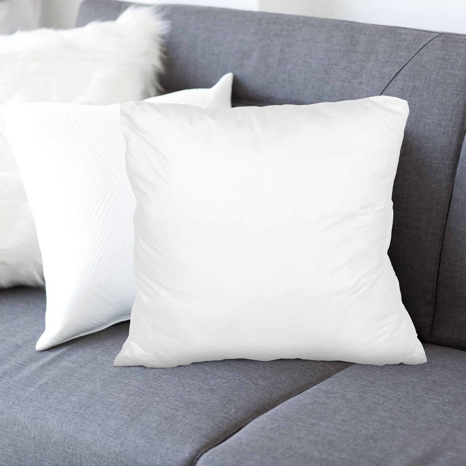 Zippered Pillow Liner Cover for 60x60cm Throw Pillows, Soft White Flannel Cloth Cushion Protector, Polyester Pillowcase Insert for Sofa and Home Use