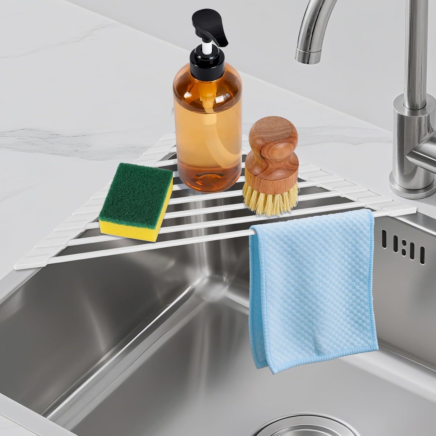 HANZENMA Roll Up Dish Drying Rack Over The Sink Kitchen Roll Up Sink Drying Rack Multipurpose Foldable Sink Drying Mat, Heat-Resistant, Anti-Slip & Anti-Rust Dish Rack for Kitchen, 20.5" x 13", Black