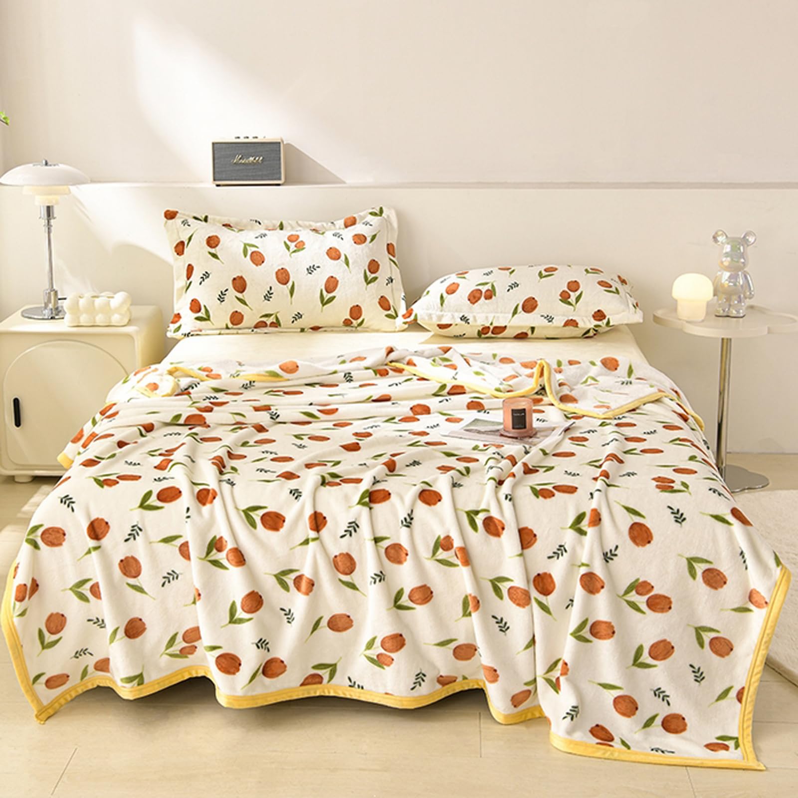 Couverture velours flanelle haut de gamme au design floral