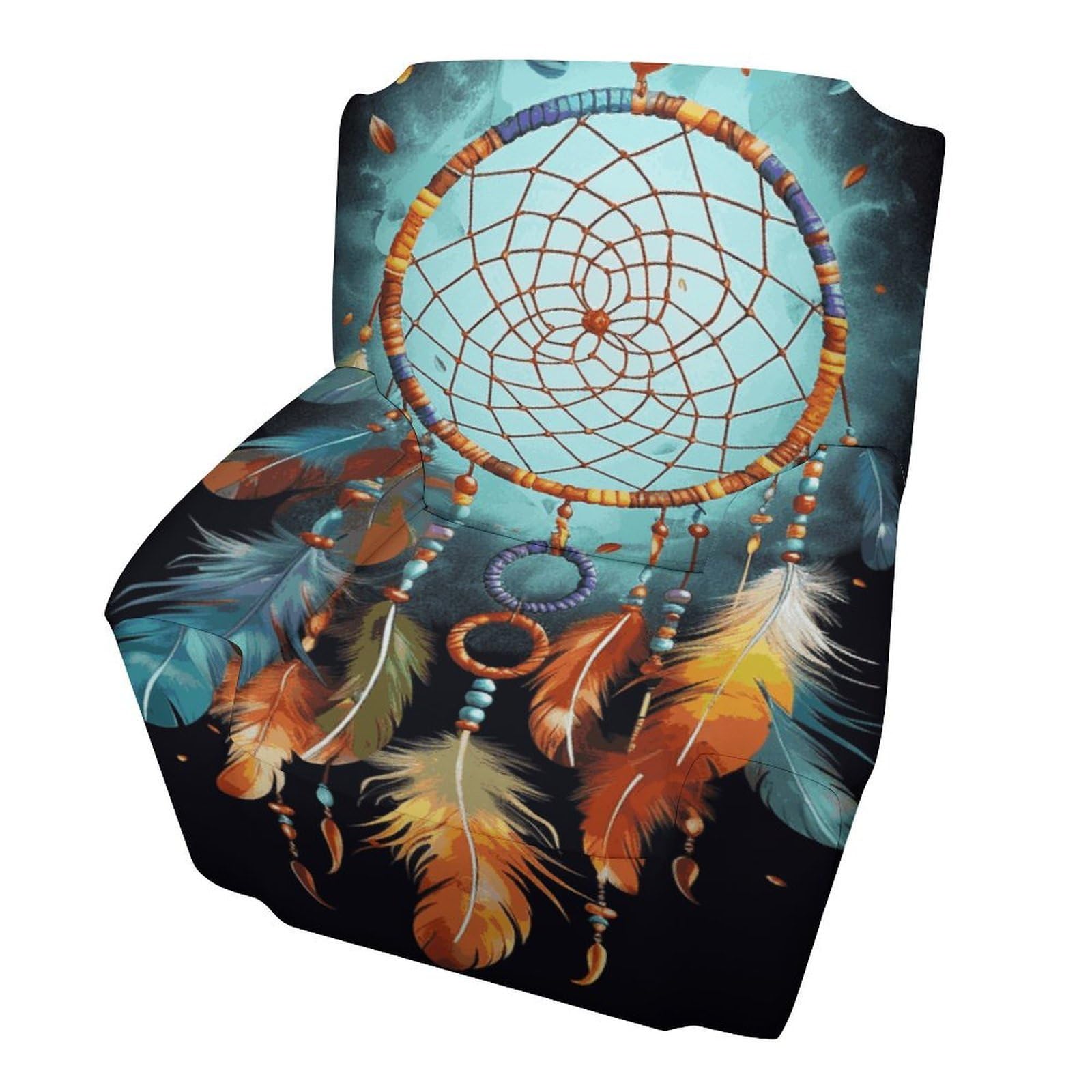 Fodpand Style Feathers Dream Catcher Sofa Cover Soft 1 Seater Sofa Slipcover For Pets Washable,Couch Cover With Elastic Straps Furniture Protector