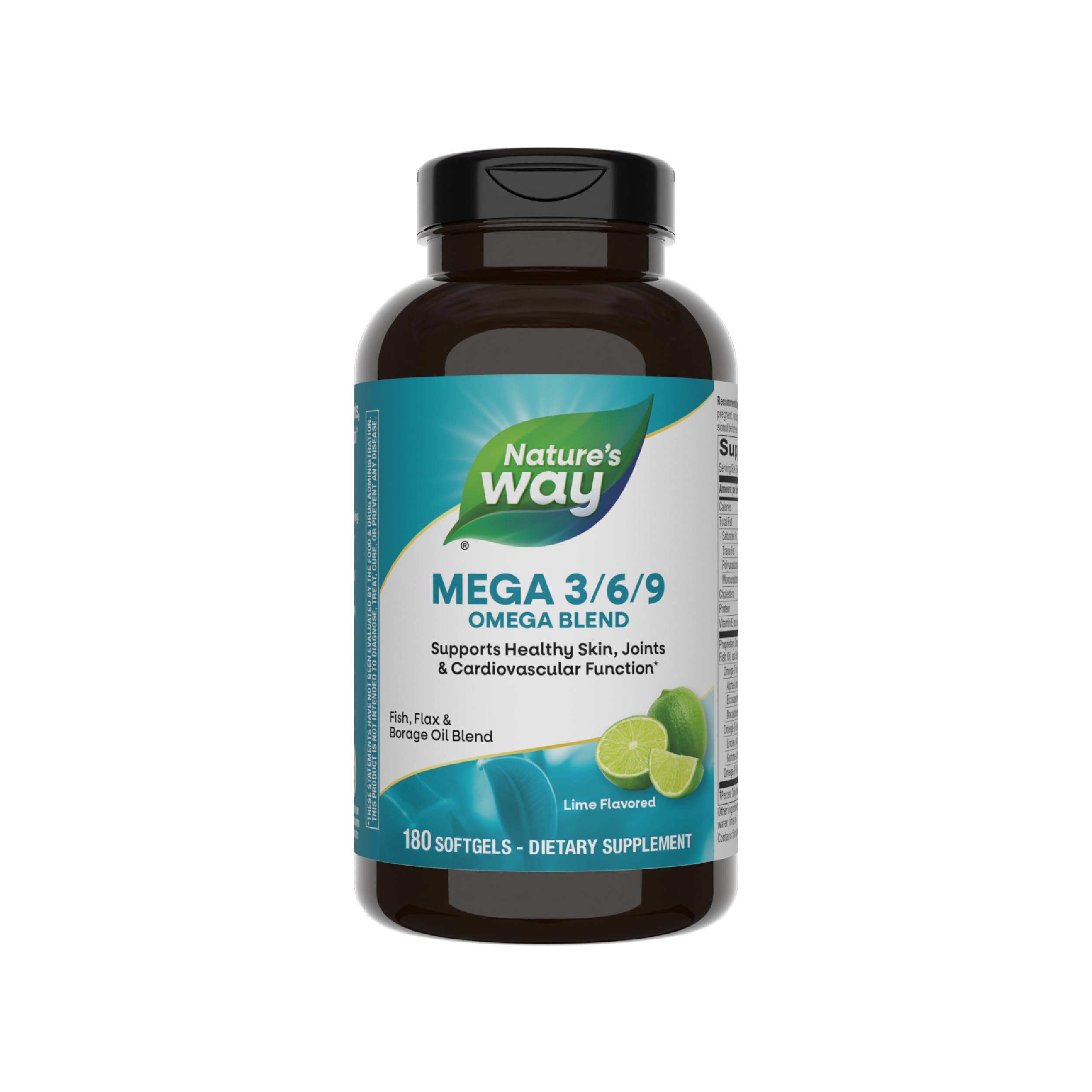 Nature's Way Mega 3/6/9 Omega Blend, Lime Flavor, 180 Softgels 180 Count (Pack of 1)
