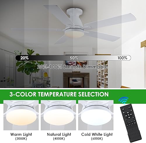 Miniatura 12 de Ventiladores de techo con luces, ventilador de techo interior de perfil bajo de 46 pulgadas con luz y control remoto/aplicación, montaje empotrado