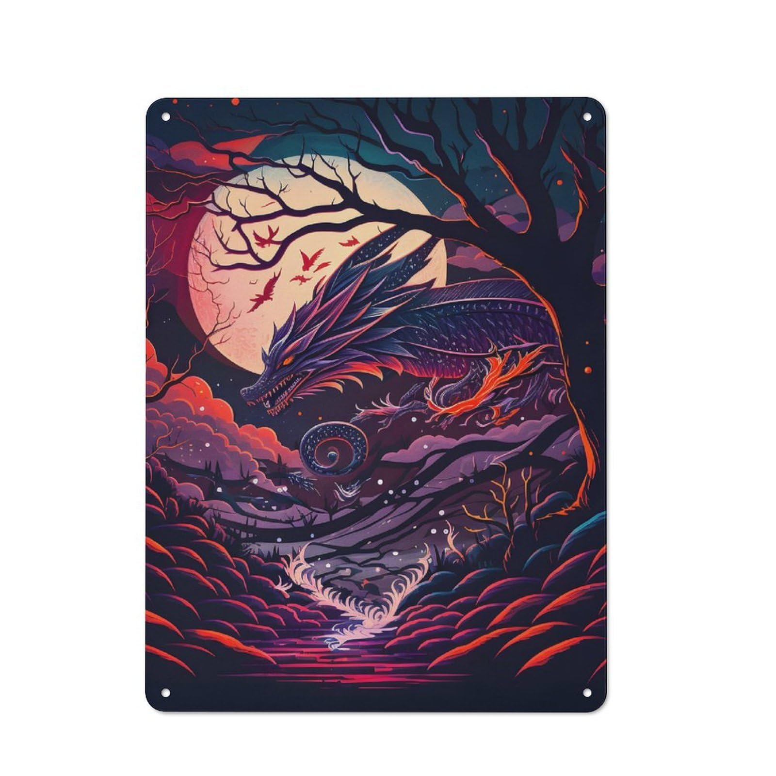 Junmoney Dragon Moonlight Metal Plaque With Design 40X30cm, Retro Kitchen Wall Decor For Bakery, Diner, Cafe Or Family Room
