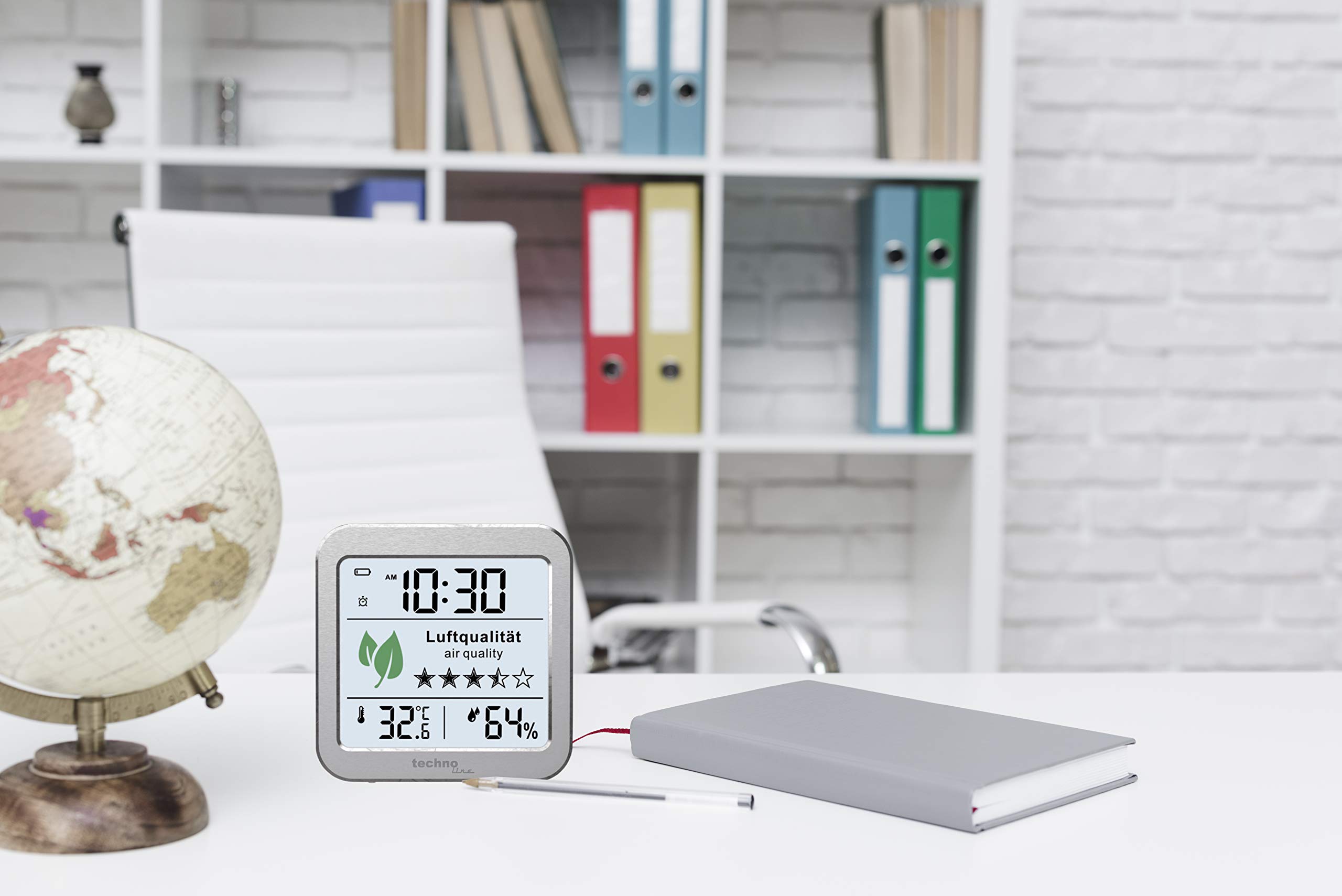 techno line WL1020 Moniteur de qualité de l'air ambiant, successeur du WL1005, Affichage de la température, Affichage de l'humidité, Alarme de Mauvaise qualité de l'air, Argent, Blanc