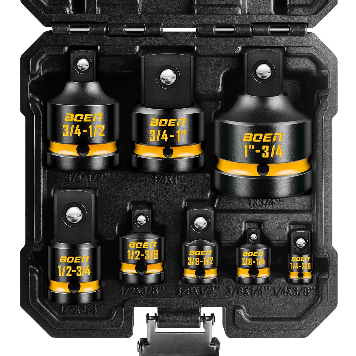 BOEN 8-Piece Impact Socket Adapter & Reducer Set, 1/4, 3/8, 1/2", 3/4", Cr-Mo Steel Impact Driver & Wrench Conversion Kit with Deep Embossed and Painted Marking