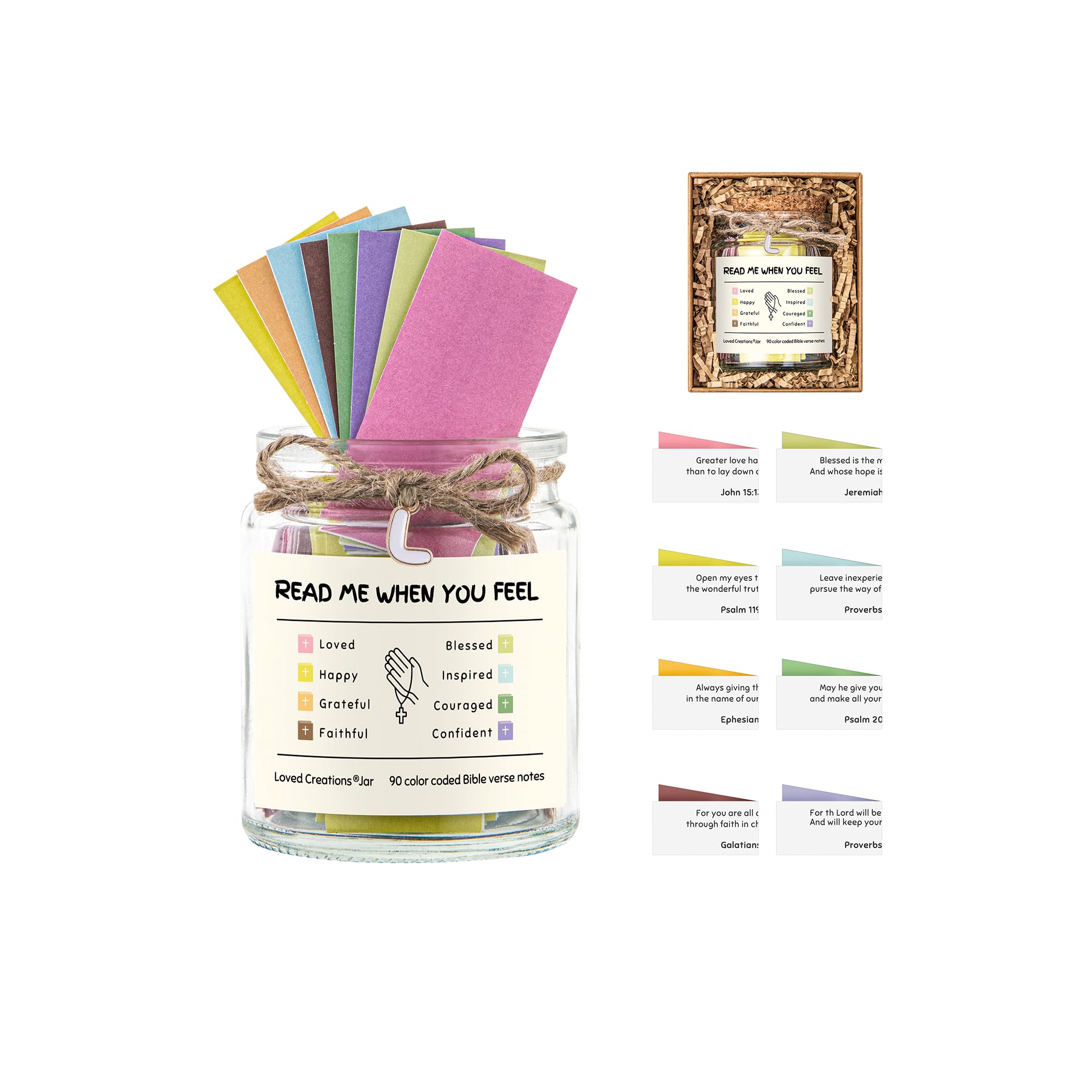 Loved Creations Initial L Read Me When Bible Verses Jar, Mood-booster Jar Christian Gifts for Women, Prayer Bible Verse Accessories, Scripture Study