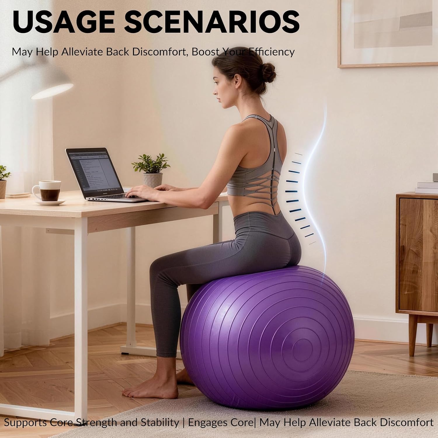 Exercise Ball – Puncture-Resistant Yoga Ball for Core Strength, for Core Strength Recovery, Balance & Stability Workouts, Multiple Sizes & Colors