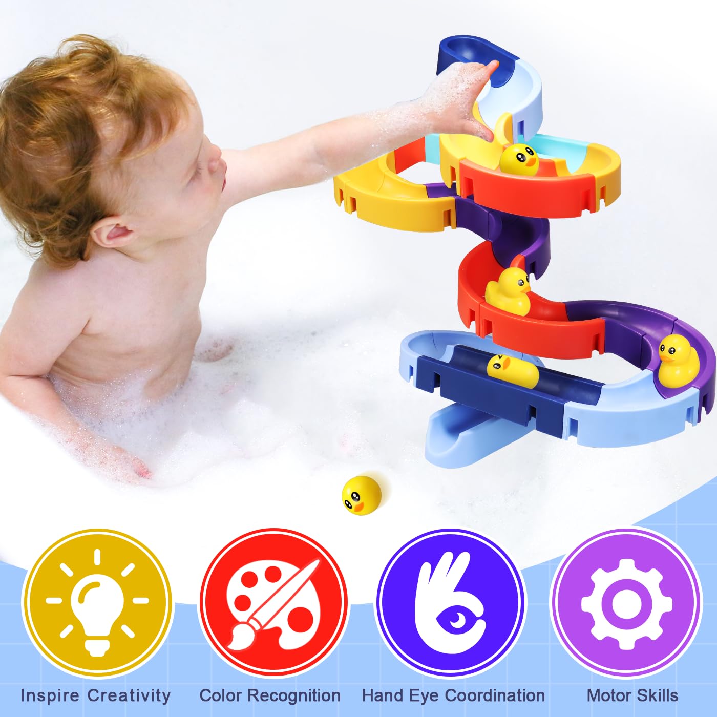 Kids Bath Toys, 34Pcs Track Game Bath Shower Water Toys, DIY Educational Bathtub Toys for Toddlers Ages 3 4 5 6 Year Olds Boys Girls - Image 2