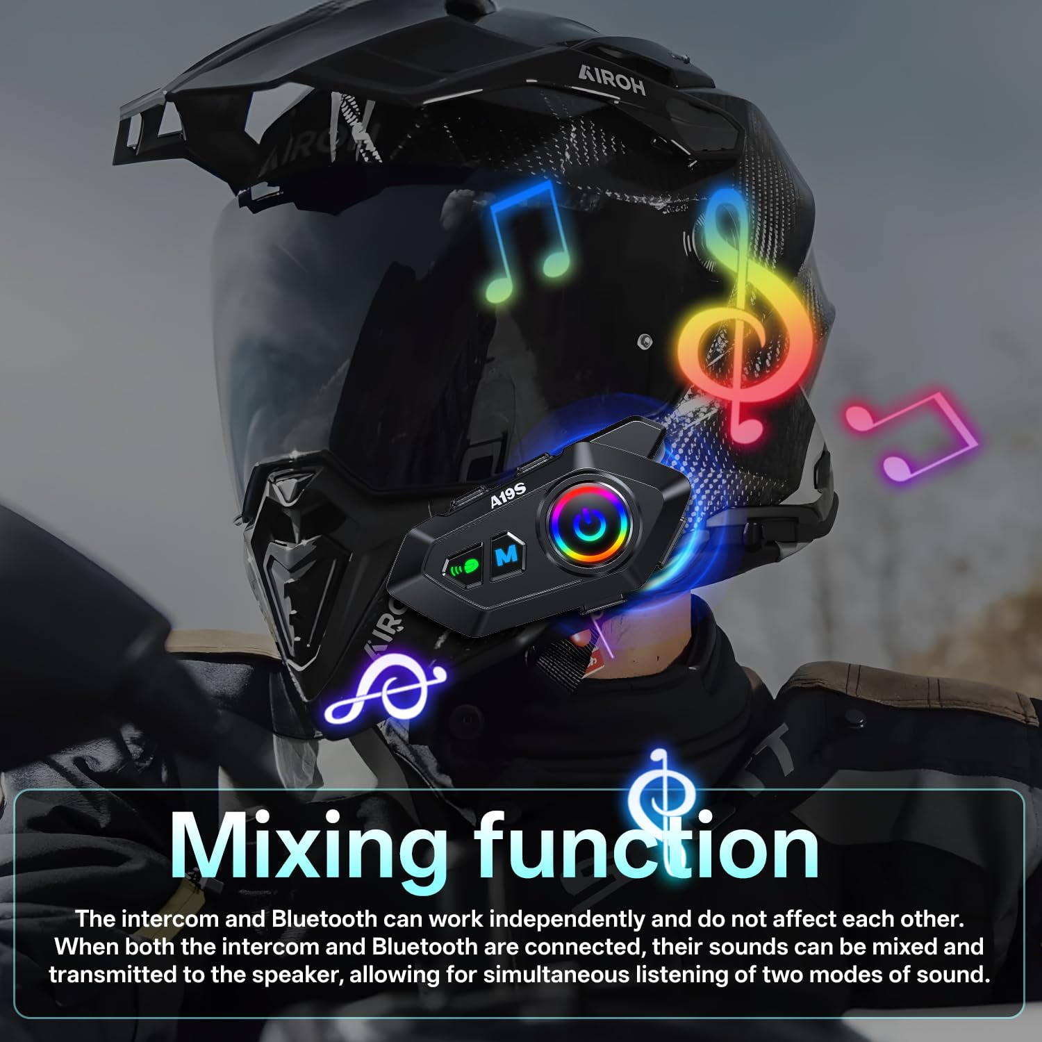 Altoparlanti per casco da moto, condivisione di musica, doppia cancellazione del rumore, cuffie con bassi forti, altoparlanti impermeabili IPX6, compatibili con tutti i caschi, 1200 mAh